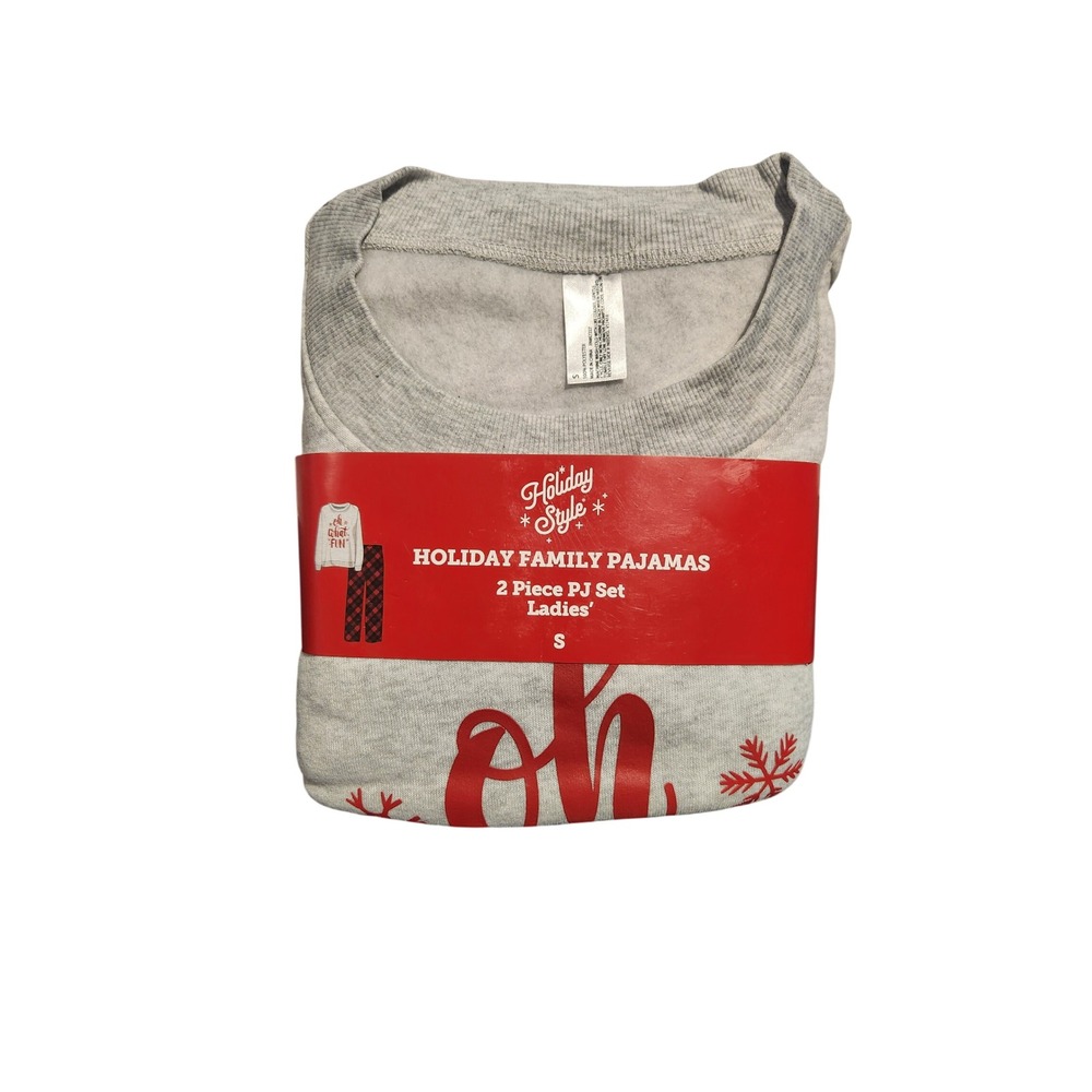 SM Holiday Style Ladies 2 Piece PJ‎ Set Gray Red Plaid